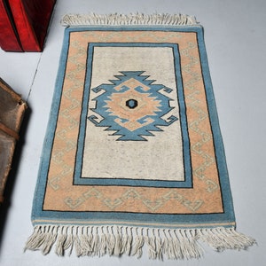 Turkish Rug, Vintage Rug, Small Rug, Oushak Rug, 33x49 inches Orange Carpet, Tribal Kitchen Rug, Handwoven Bath Rug,  3515