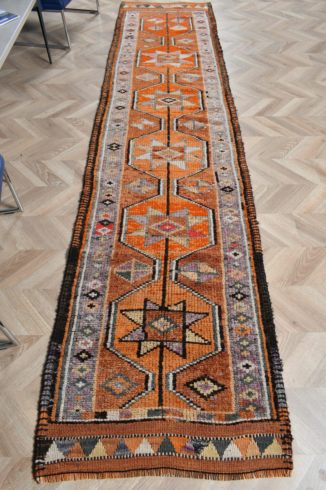 ヴィンテージトルコラグ、76 x 342 cm、オレンジランナー - Etsy 日本