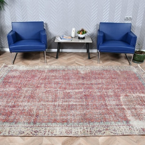Turkish Rug, Large Rug, Vintage Rug, Antique Rug, Rugs For Dining Room, 6x9.1 ft Red Rug, Faded Oushak Rug, Wool Rug, Anatolian Rug, 5308