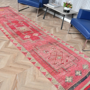 Runner Rugs, Herki Rug, Vintage Rug, Turkish Rug, Corridor Rugs, Rugs For Stair, 2.9x11 ft Pink Rug, Wool Kitchen Rugs, Vintage Decor,  5877