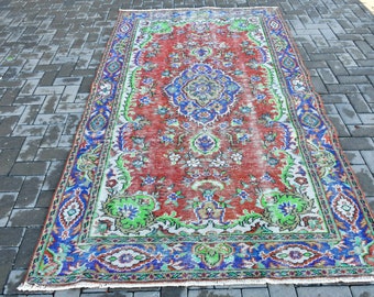 Vintage Rug, Turkish Rug, Large Rug, Home Decor Rug, 58x102 inches Red Carpet, Handmade Oversize Rug, Bohemian Bedroom Rug,  2632