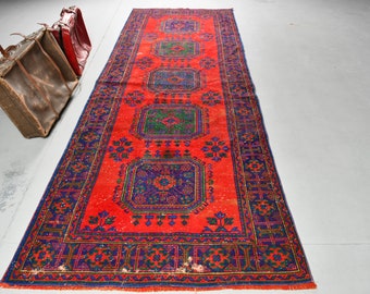 Turkish Rug, Vintage Rug, Runner Carpet, Home Decor Rug, 51x146 inches Red Carpet, Anatolian Stair Rug, Wool Kitchen Rugs,  3028