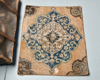 Kleiner Türkischer Teppich, Vintage Teppich, antiker Teppich, Handgewebter Teppich 60x70 cm Brauner Teppich, Handgewebter Kleiner Teppich, 3457