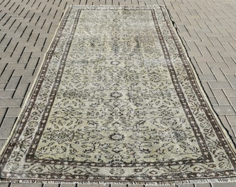 Vintage Rug, Turkish Rug, Large Carpet, Oushak Carpet, 61x106 inches Beige Rug, Bohemian Bedroom Rug, Wool Oversize Rug,  2988