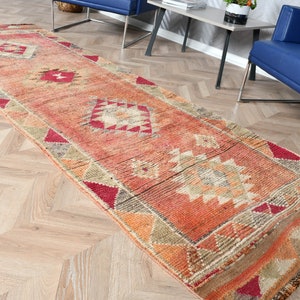 Turkish Rug, Vintage Rug, Runner Rug, Herki Rug, Corridor Rugs, Rugs For Hallway, 3.3x9.4 ft Red Rug, Anatolian Rug, Stair Rug Runner,  5819