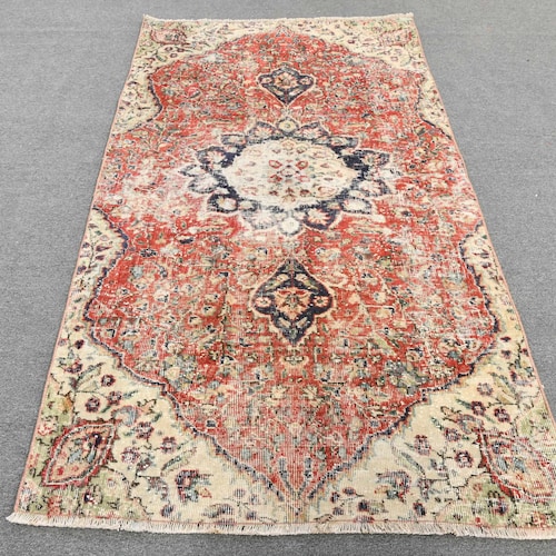 Vintage Rug, Area Carpet, Turkish Rug, Home Decor Carpet, 48x91 inches Red Carpet, Office Rug, shops Bedroom Rug, Wool Indoor Carpet, 4163