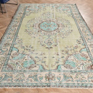 Vintage Rug, Turkish Rug, 6x10 Large Rug, Anatolian Rugs, Rugs For Living Room, 6x9.5 ft Beige Rug, Medallion Design Wool Rug, Oushak Rug,