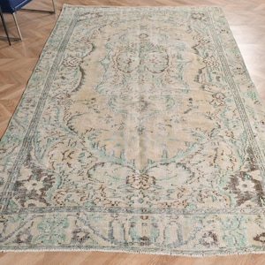 Vintage Rug, Turkish Rug, 6x9 Large Rugs, Oushak Rugs, Rugs For Bedroom, 5.2x9 ft Beige Rug, Handwoven Vintage Turkish Rug, Wool Rug,