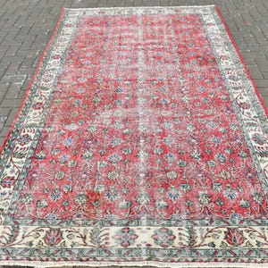 Vintage Turkish Rug, Red Area Rug, Large Carpet, Traditional Handmade Rug, Oriental Design, 6x9ft, 168x282cm, Living Room Decor
