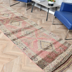 Runner Rugs, Herki Rug, Turkish Rug, Vintage Rug, Corridor Rug, Rugs For Stair, 2.8x10.2 ft Pink Rug, Floor Rugs, Wool Rug Runner,  5883
