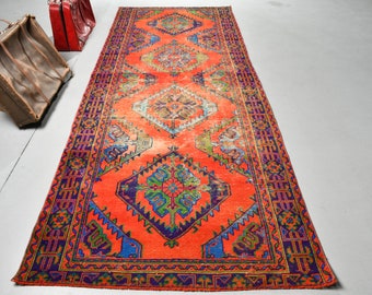 Runner Rug, Vintage Rug, Turkish Rug, Home Decor Rug, 51x127 inches Red Carpet, Anatolian Kitchen Carpet, Handwoven Corridor Rug,  3404