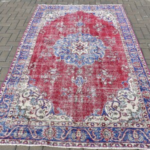 Oushak Rug, 5x8.2 ft Turkish Rug, Red Patchwork Rug Wool