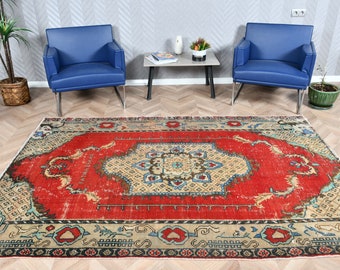 Large Rugs, Turkish Rug, Vintage Rug, Anatolian Rugs, Rugs For Dining Room, Antique Rug, 5.5x8.3 ft Red Rug, Decorative Rug, Wool Rug, 5231