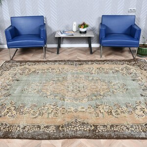Turkish Rug, Large Rugs, Vintage Rug, Antique Wool Rug, Rugs For Living Room, 6.4x9.2 ft Brown Rug, Anatolian Rug, Large Oushak Rug,  5324