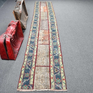 Turkish Runner Rug, Patchwork Vintage Rug, Hallway Carpet, Long Runner 63x351cm, Stair Rugs, Kitchen Decoration, Unique Turkish Rug