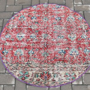 Small Rug, Round Rug, Turkish Rug, Vintage Rug, Antique Carpet, 39x39 inches Red Rug, Decorative Gift Rug, Bohemian Door Mat Rugs,  992