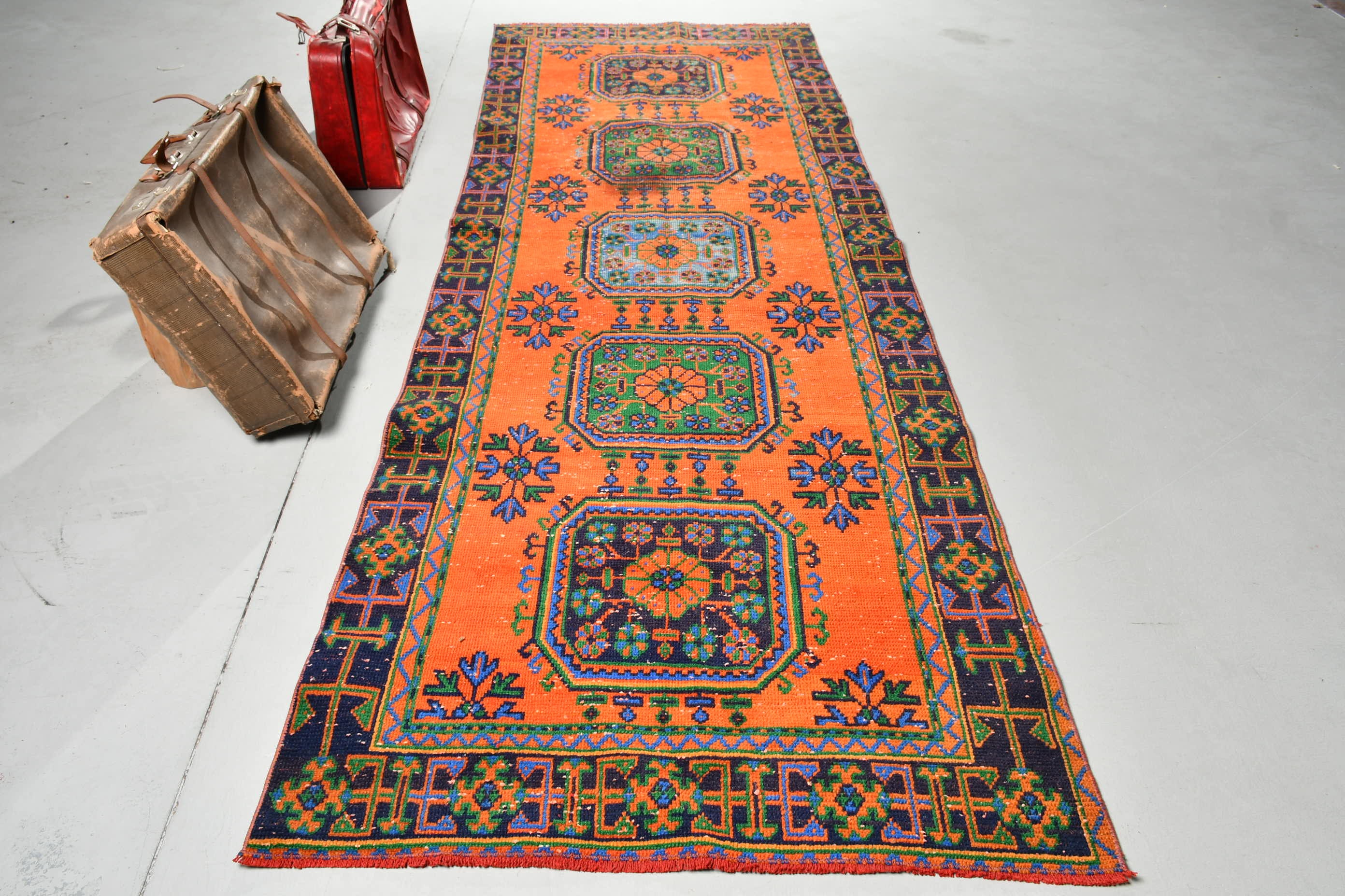 Vintage Rug, Runner Rug, Turkish Rug, Home Decor Rug, 47x130 inches Orange Carpet, Anatolian Corridor Carpet,  3405