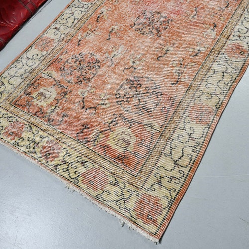 Accent Carpet, Turkish Rug, Vintage shops Rug, Oushak Carpet, 44x80 inches Red Carpet, Outdoor Rug, Entry Rugs, Area Carpet, 3635