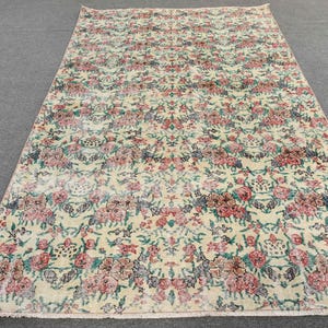 Vintage Turkish Rug, Floral Carpet, 6x10ft, Home Decor, Beige and Pink Rug, Living Room Rug, Handmade Turkish Carpet, Turkey Area Rug