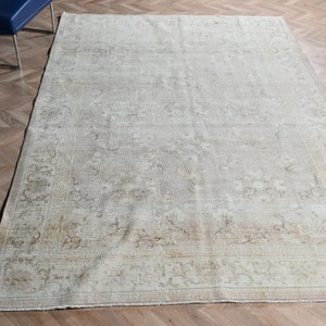 Groot tapijt Turkse vintage vervaagde Anatolische tapijten voor salon 6,4 x 10,2 ft beige wollen Oushak Turks tapijt slaapkamer outdoor nomadische keuken custom