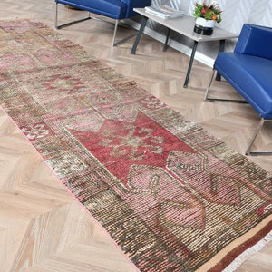 Turkish Rug, Runner Rug, Herki Rug, Vintage Rug, Antique Rugs, Rugs For Stair, 3.2x10.2 ft Pink Rug, Kitchen Rug, Oriental Rug Runner,  5872