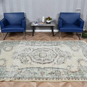 Large Rug, Vintage Rug, Turkish Rug, Oushak Rugs, Rugs For Living Room, 5.4x8.8 ft Beige Rug, Medallion Design Rug, Gift For Her,  5328