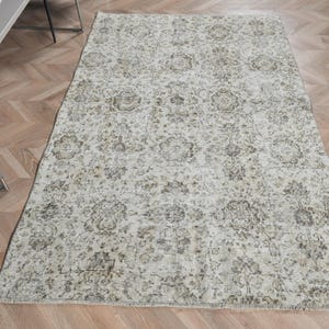 Vintage Rug, Turkish Rug, 4x7 Area Rugs, Oushak Rug, Rugs For Salon, 4.4x7.2 ft Beige Rug, Vintage Wool Rug With Tassels, Turkish Area Rug,