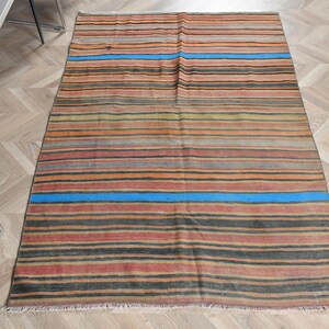 Turkish Kilim, Vintage Kilim, Accent Kilim, Antique Kilim, Rugs For Kitchen, 3.9x6.1 ft Orange Kilim, Neutral Oushak Rug, Striped Kilim,