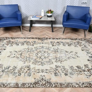 Turkish Rug, Vintage Rug, Large Rug, Oushak Style, Rugs For Living Room, 5x9ft Beige Rug, Floral Design