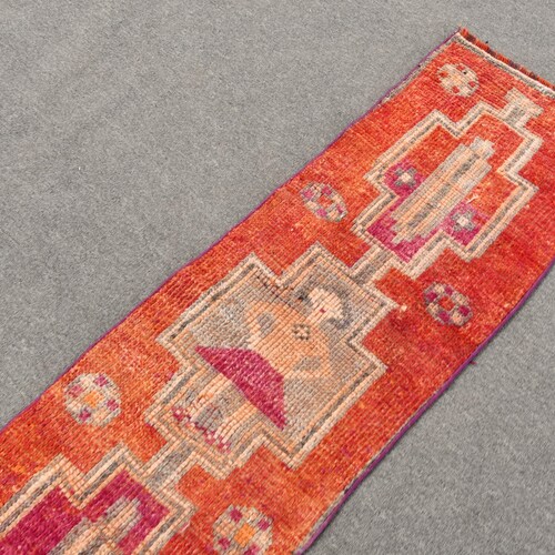 Vintage shops Rug, Turkish Rug, Herki Rug, Runner Carpet, Home Decor Carpet, 21x93 inches Red Carpet, Handwoven Stair Rug, 4280