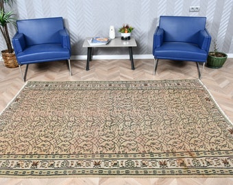 Alfombra vintage, alfombras grandes, alfombra turca, alfombras Oushak, alfombras para comedor, alfombra verde de 5.5x8 pies, alfombras de decoración del hogar, alfombra grande de Anatolia, 5108