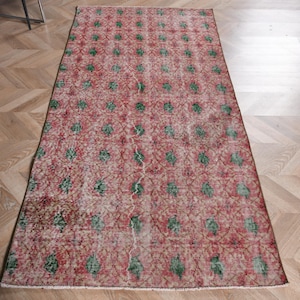 Turkish Rug, Vintage Rug, 4x7 Accent Rug, Oushak Rug, Rugs For Salon, 3.2x6.6 ft Pink Rug, Boho Chic Turkish Rug, Vintage Accent Rug