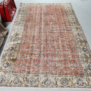 Turkish Rug, Vintage Rug, Large Rug, Oushak Carpet, 59x99 inches Red Rug, Turkey Living Room Carpet, Organic Oversize Carpet,  3410