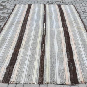 Handwoven Turkish Kilim, Vintage Rug, Striped Turkish Rug, Anatolian Kilim, 190x253cm, Living Room Kilim
