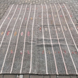 Vintage Kilim, Large Kilim, Turkish Kilim, Home Decor Kilim, 80x105 inches Gray Kilim, Bohemian Kilim, Living Room Kilim,  762
