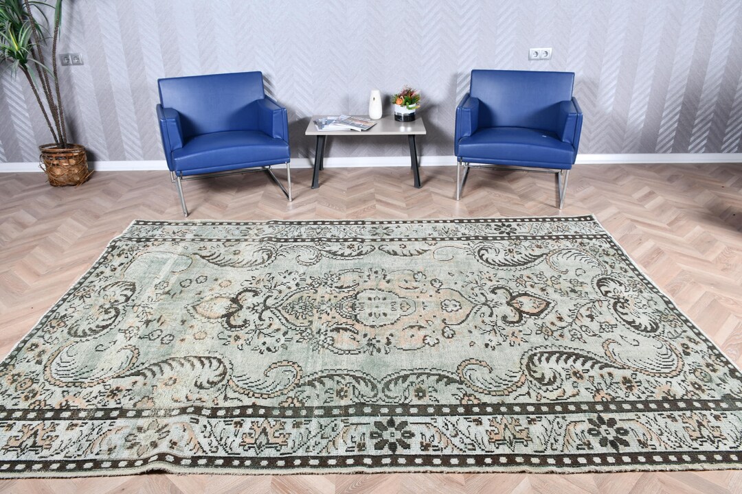 Turkish Rug Large Vintage Oushak Rugs for Bedroom 6.4x9.3 Ft Etsy