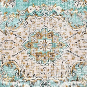 Vintage Turkish Area Rug, 6x9ft, Turquoise and Beige, Intricate Floral ...