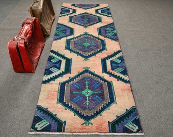 Vintage Rug, Turkish Rug, Runner Carpet, Home Decor Rug, 38x112 inches Orange Carpet, Tribal Corridor Carpet,  4306