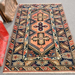 Turkish Rug, Handmade Vintage Rug, 4x6 ft Accent Rug, Turkish Kilim, Geometric Pattern Rug, Living Room Decor, Anatolian Area Rug