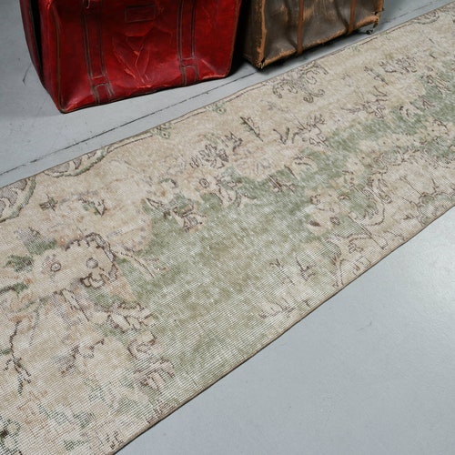 Vintage Rug, Runner Rug, Turkish Rug, Antique Rug, 31x112 inches Green Rug, Turkey Stair Rugs, Outdoor Rug, Corridor Rug, shops 3589