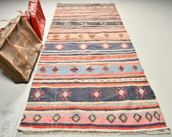 Area Kilim, Vintage Kilim, Turkish Kilim, Home Decor Kilim, 50x111 inches Green Kilim, Organic Kilim, Indoor Kilim,  3098