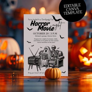 Horror Movie Night Invitation Card Halloween Horror party invitation Canva party template Halloween invitation for party Movie night invite