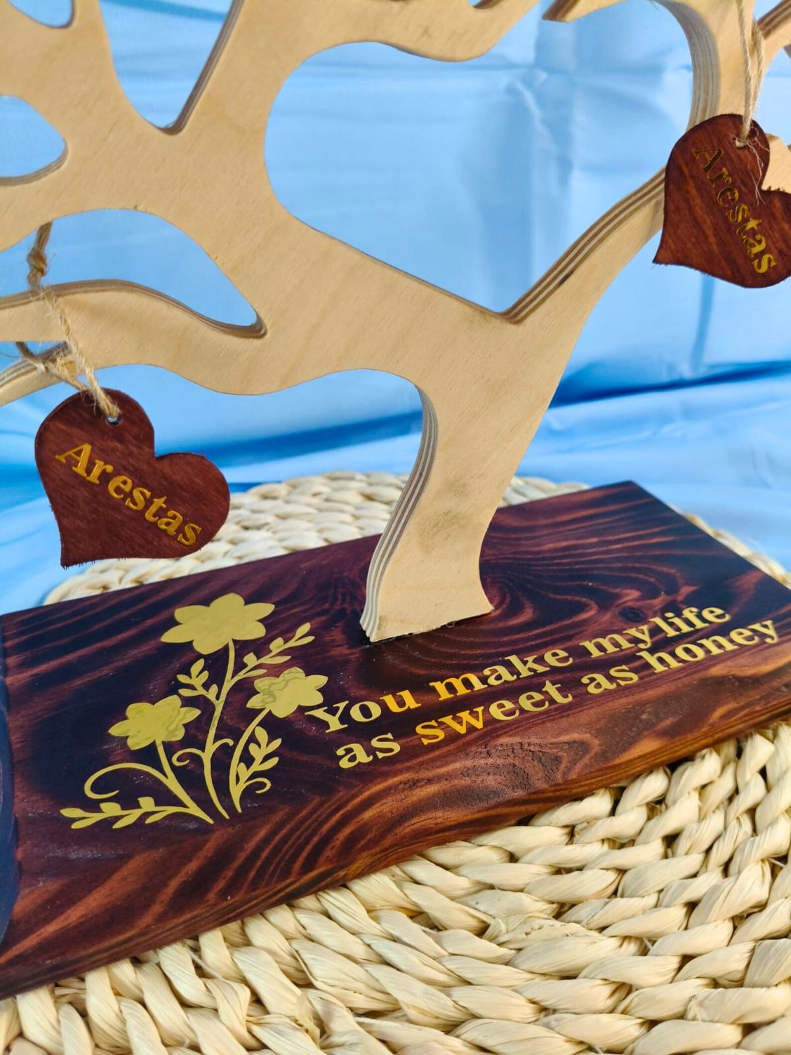 Personalized Wooden Family Tree | Hanging Heart Names | Custom Engraved ...