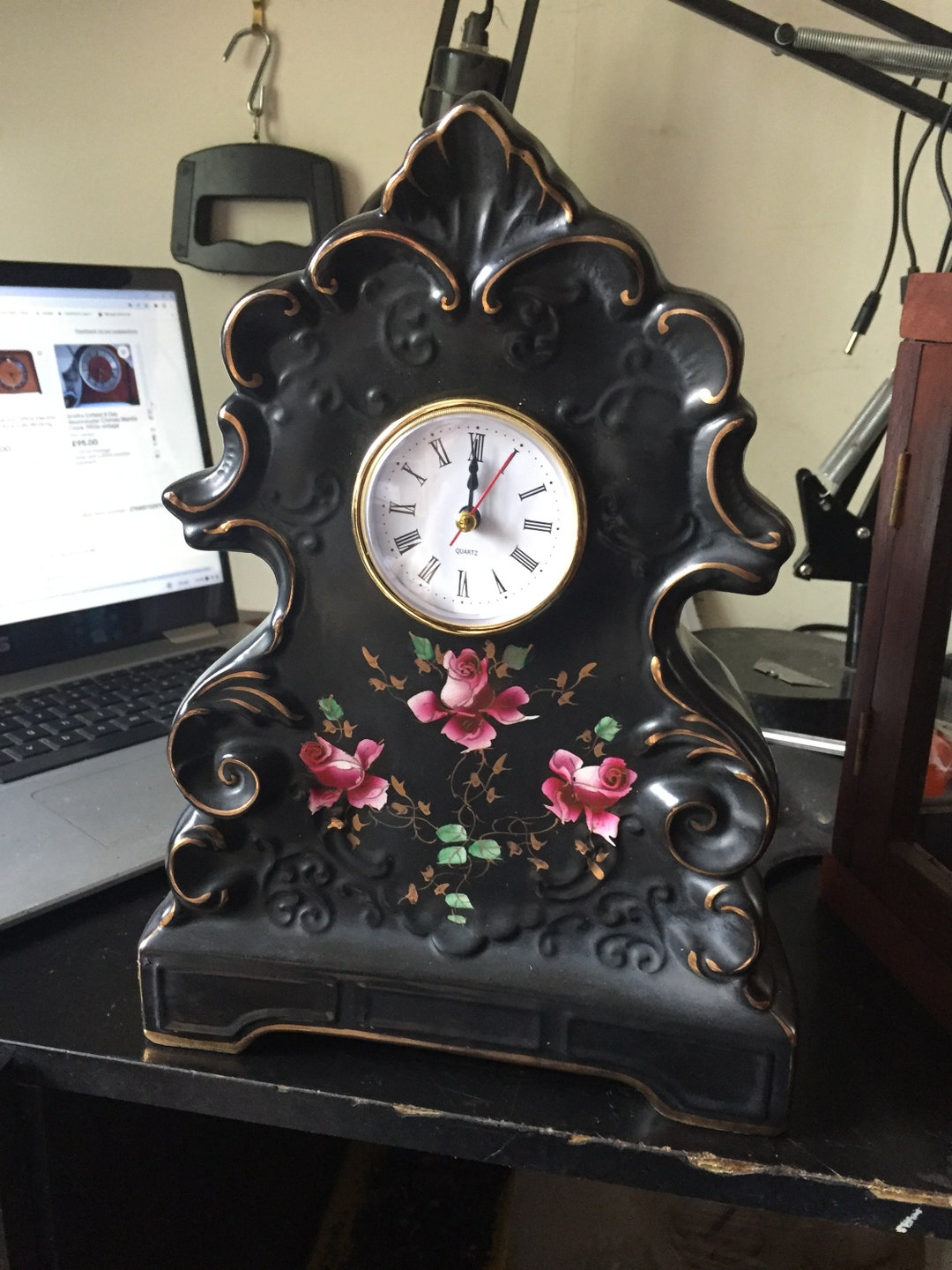 Early 1900s Ceramic Mantle Clock Converted to Quartz Battery Movement