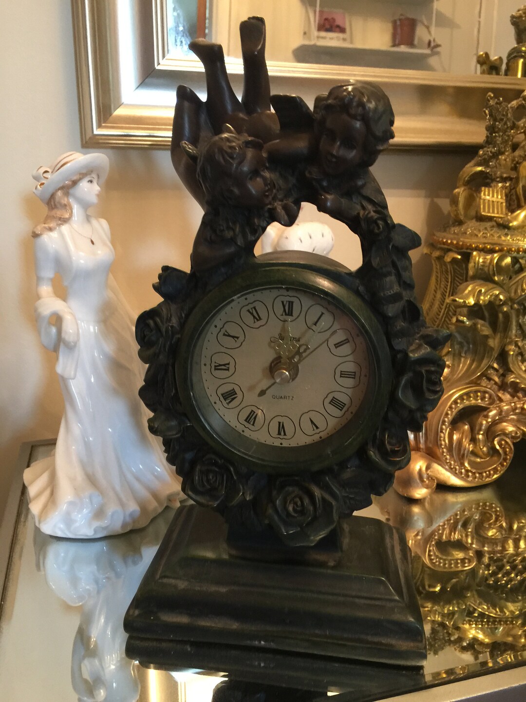 Vintage Juliana Make Mantel Clock Featuring Flying Cherubs, Etsy UK