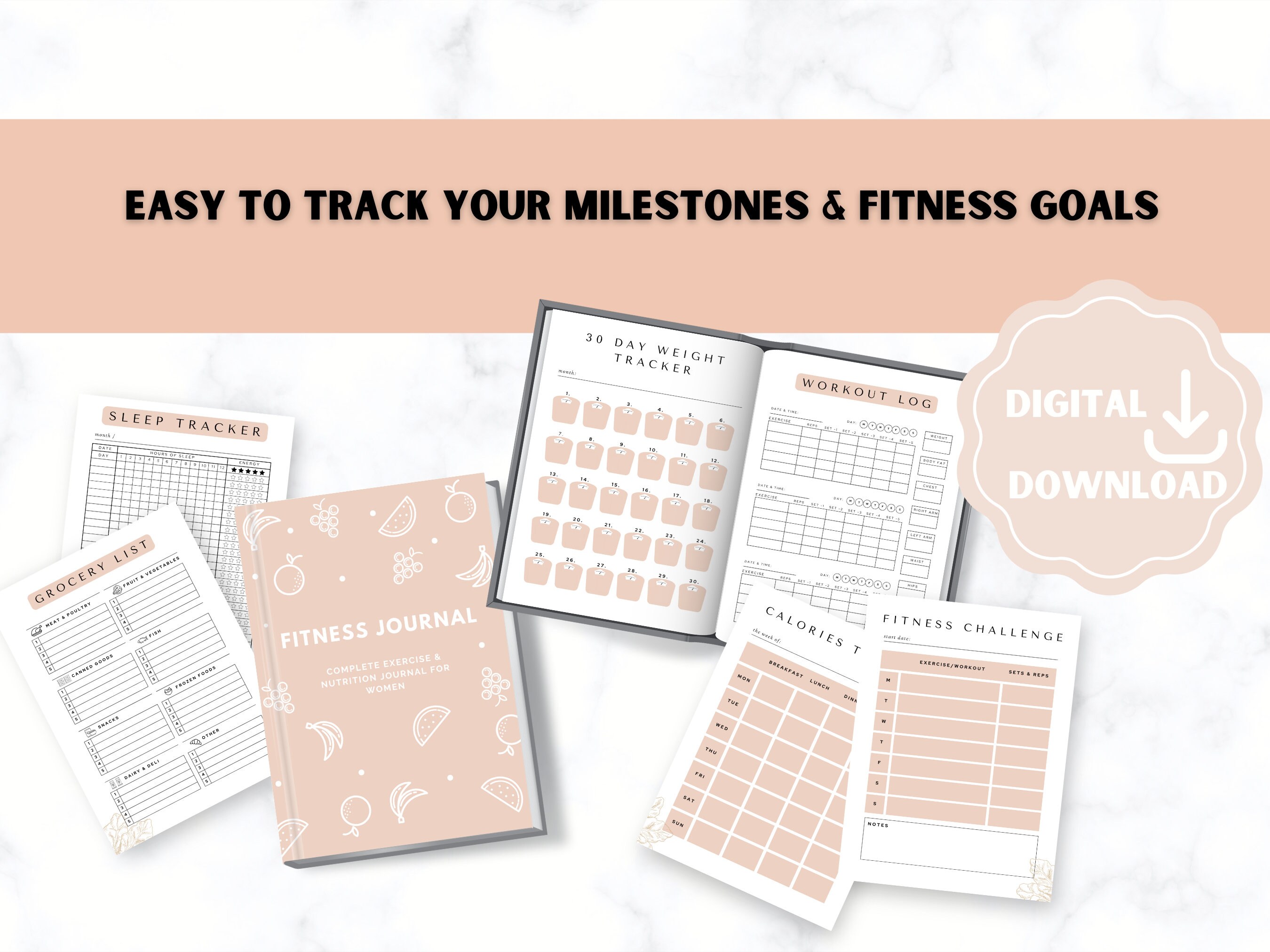 Fitness Journal for Women 2023 | Printable Planner Weight Loss Tracker BUNDLE | Workout Planner ...