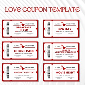 Editable Valentines Day Coupons,  Anniversary Gift, Custom Love Vouchers,  Personalized Gift, Canva Template