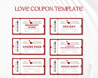 Editable Valentines Day Coupons,  Anniversary Gift, Custom Love Vouchers,  Personalized Gift, Canva Template