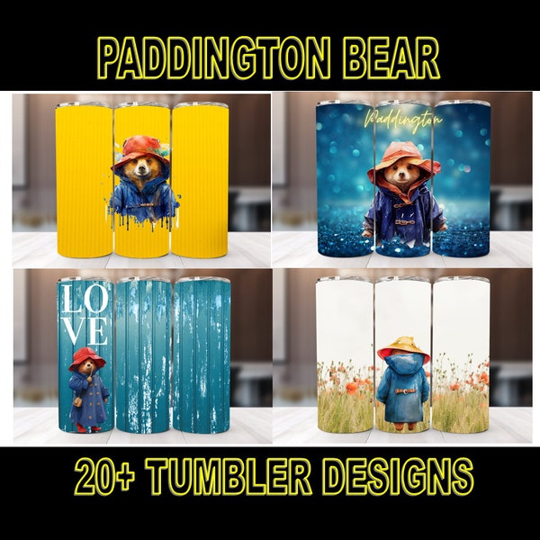 Paddington Bear tumbler wrap bundle includes 20 plus designs made for 20 oz Sublimation skinny straight tumblers, Digital Download in PNG