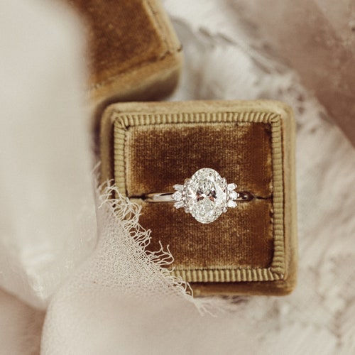 2ct Oval Cut Moissanite Engagement Ring/14k Gold Ring/art Deco - Etsy